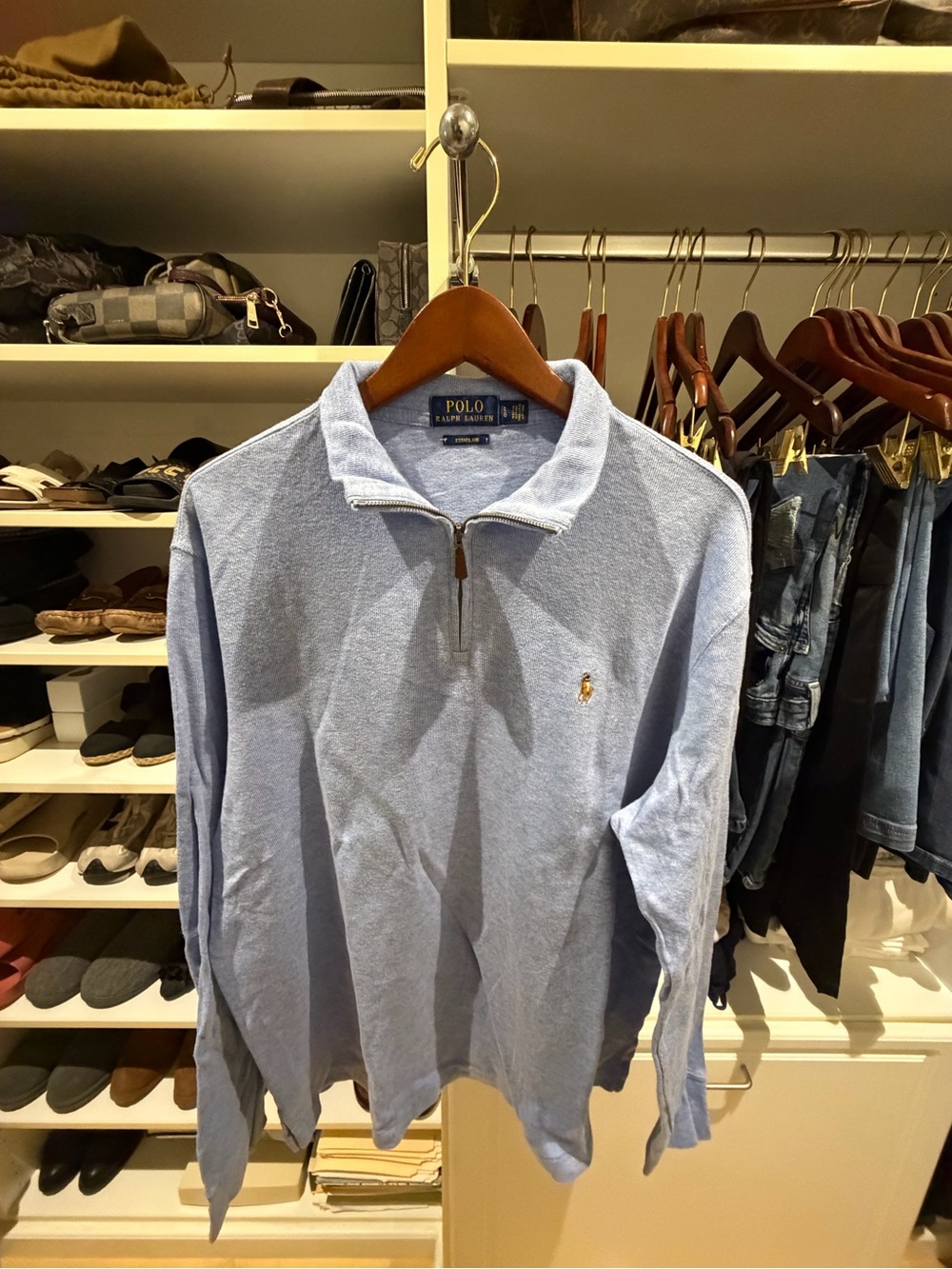 Men’s Polo Ralph Lauren Estate Rib Light Blue Quarter-Zip Sweater, Size: L/G
